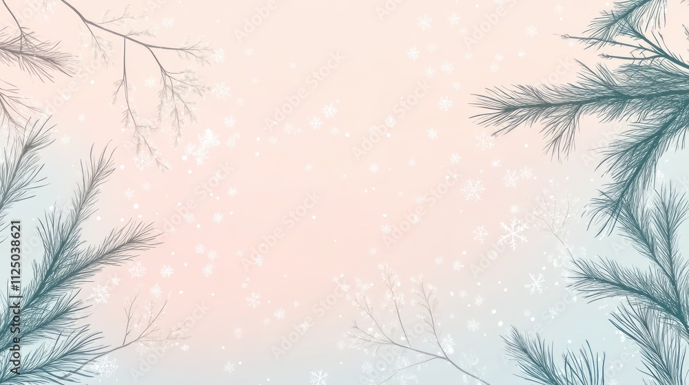 Obraz premium Pastel winter background with snow and pine branches.