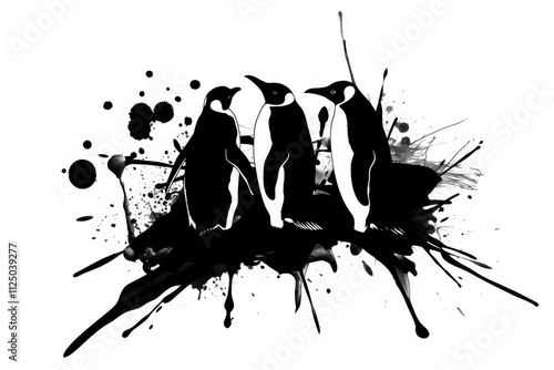 Adelie penguins graffiti silhouette, animal grunge icon, spray wall art symbol, grafitti tag isolated photo