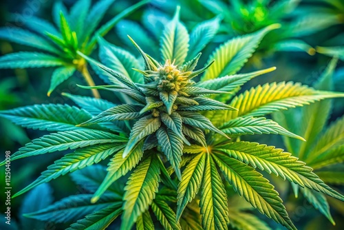 Close-Up View of Cannabis Leaves and Buds in Hemp Cultivation, Showcasing the Intricacies of Agriculture and the Beauty of Nature's Greenery for Stock Photography