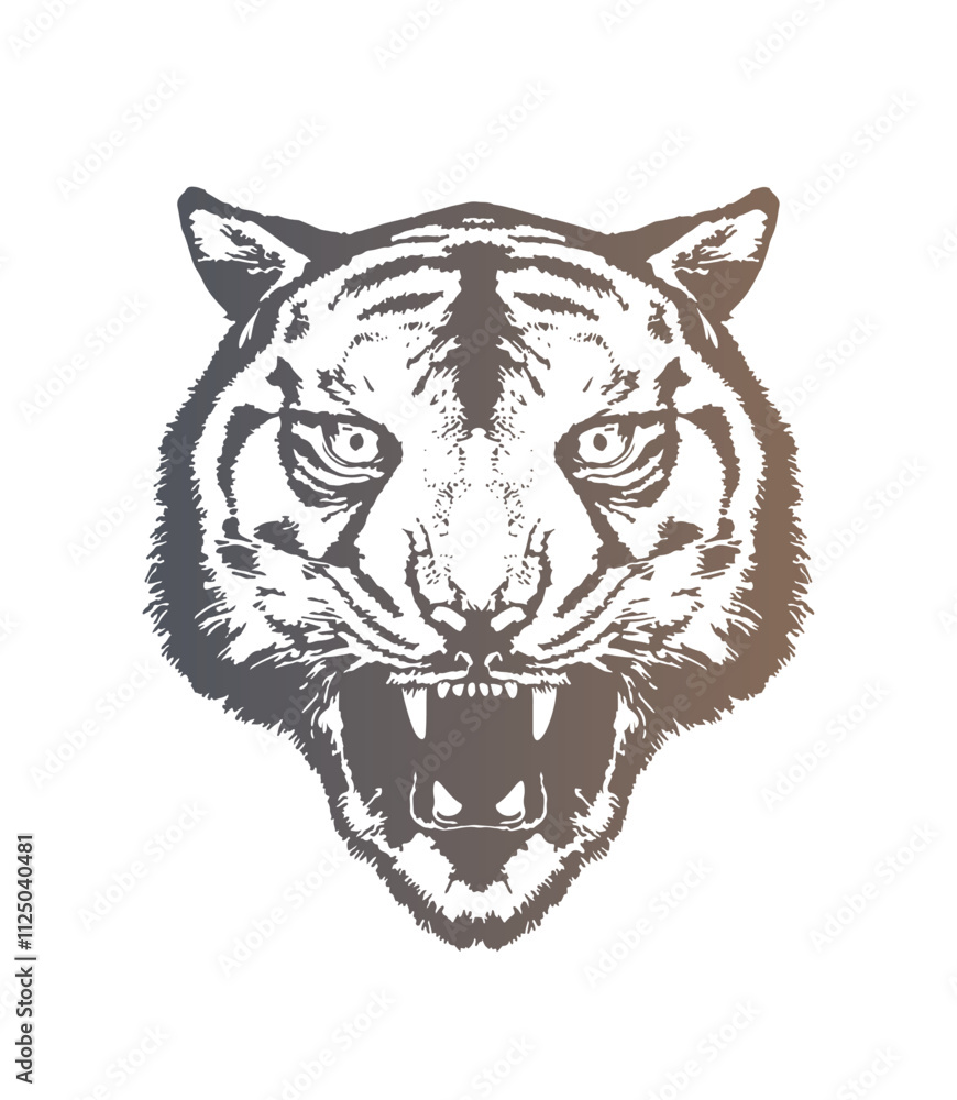 Fototapeta premium Evil tiger head. Original vector illustration in vintage style. T-shirt design.