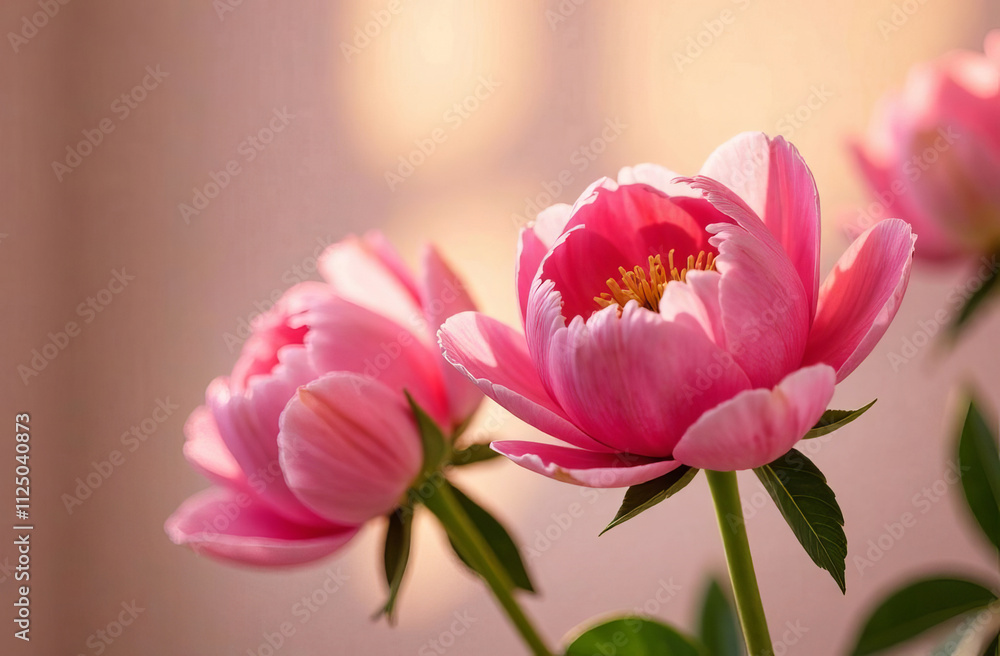 Pink Peonies Flowers on Light background with Copy Space. Pink Peonies Flowers on Light background with Copy Space.