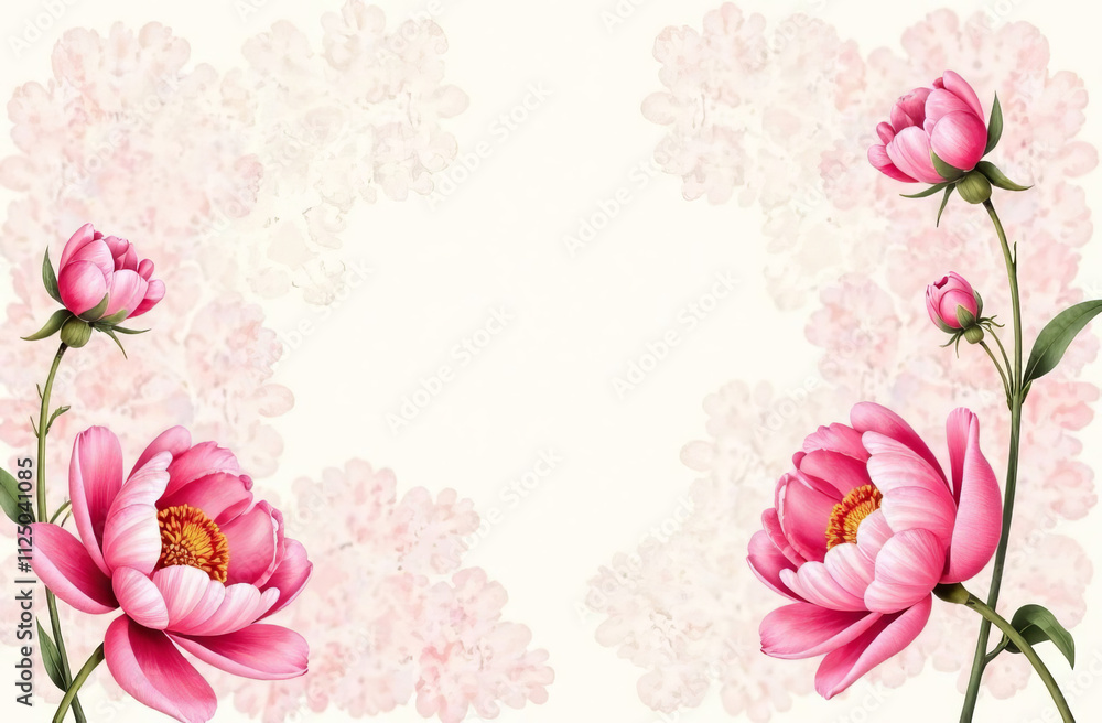 Pink Peonies Flowers on Light background with Copy Space. Pink Peonies Flowers on Light background with Copy Space.