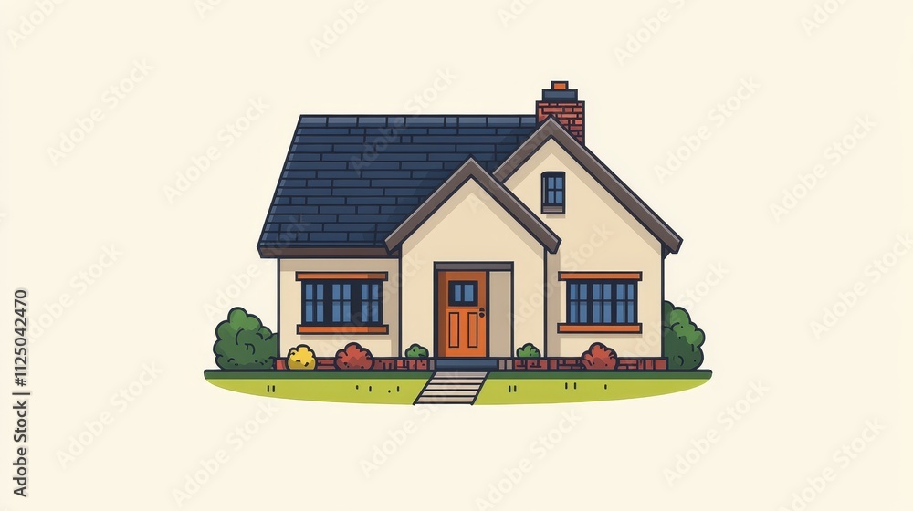 Charming illustration of a small cozy house with a garden Charming illustration of a small cozy house with a garden