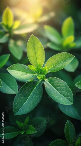 Mediterranean Spurge, Euphorbia characias wulfenii green flowers in natural sun light, spring floral garden photo