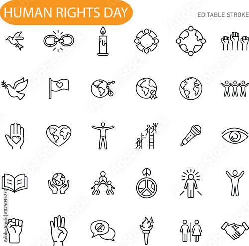 Human Rights Day Icons Peace, Equality, Justice, Freedom, Solidarity