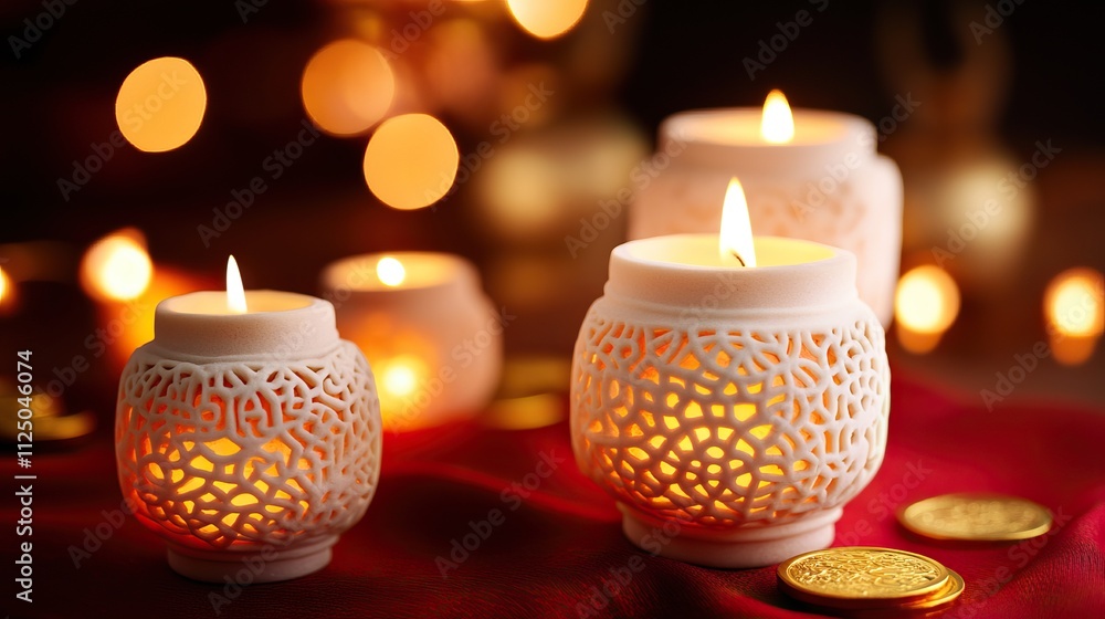 Elegant candles illuminate a cozy setting with intricate designs, creating a warm and inviting ambiance, perfect for relaxation or celebration. Elegant candles illuminate a cozy setting with intricate designs, creating a warm and inviting ambiance, perfect for relaxation or celebration.