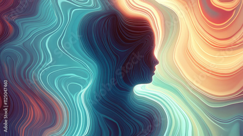 a woman ' s profile with a colorful swirl pattern photo