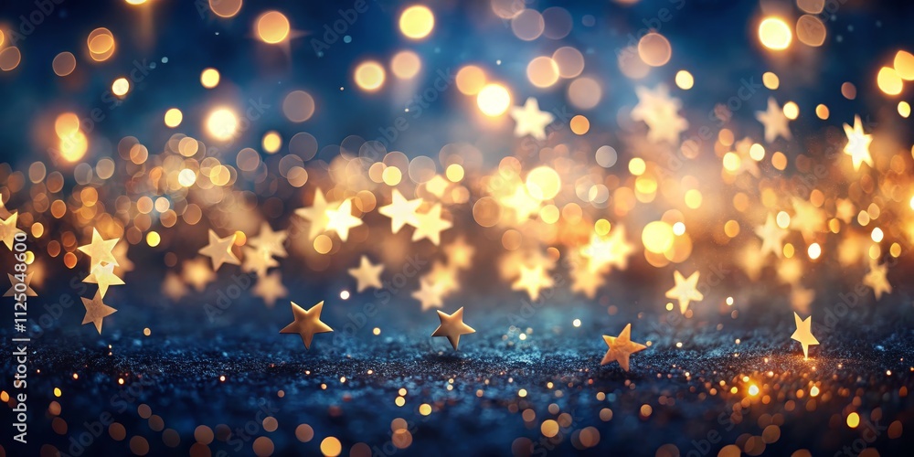 Obraz premium Golden Stars and Bokeh A Festive Night Scene
