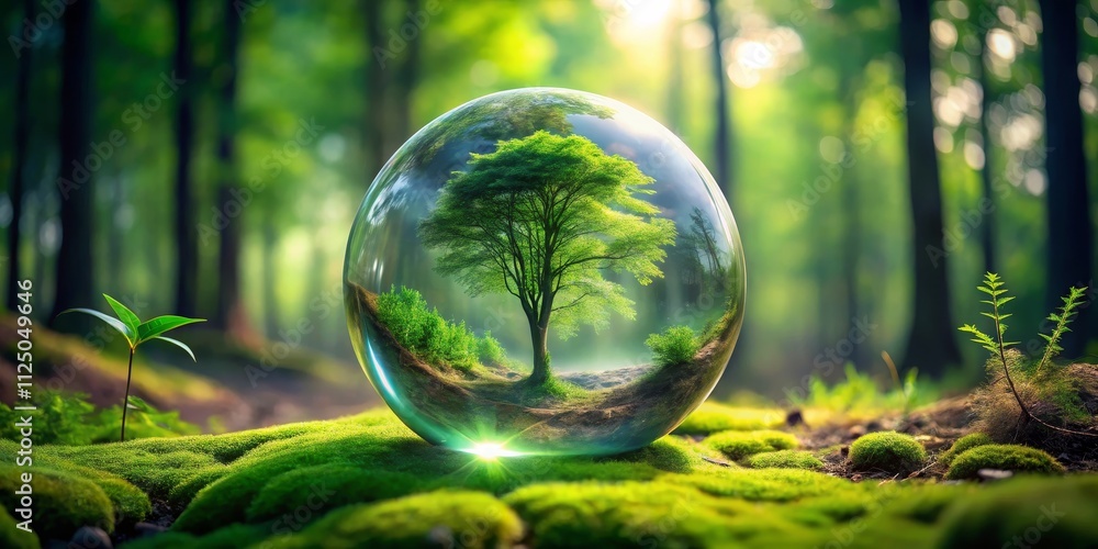 Forest Ecosphere Glass Orb, Tree, Moss Composition Forest Ecosphere Glass Orb, Tree, Moss Composition