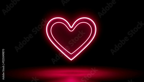 3D render of neon heart icon night illuminated Vector Heart Icon Neon Style black background,