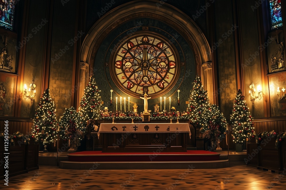 Fototapeta premium Holiday Service Background with Religious Symbols and Festive Decor