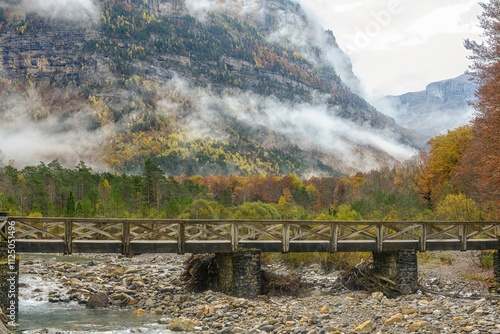 Bridge on the Araza River, in the Ordesa and Monte Perdido National Park - Spain photo