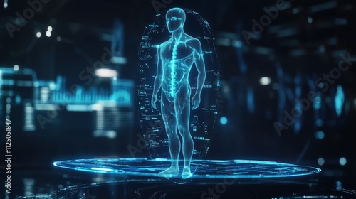 Futuristic Holographic Human Body Scan with Digital Health Data