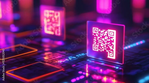 Futuristic Payment System with Glowing QR Codes and Digital Technology