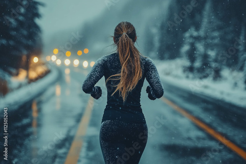 Woman Running In Winter