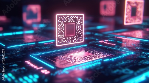 Futuristic Payment System with Glowing QR Codes and Digital Technology