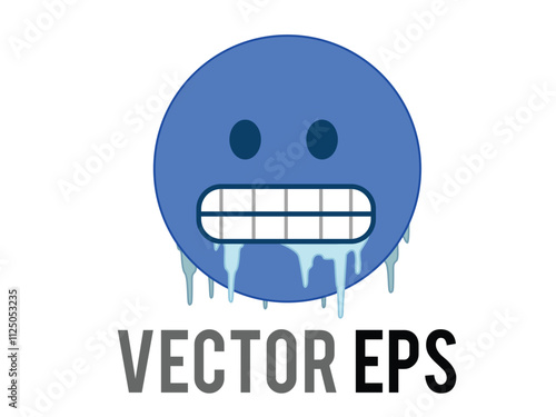 Blue cold, pity, worry, freezing face flat icon with gritted teeth