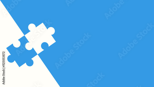 Two opposing puzzle pieces, one white and one blue, against a split blue and white background, representing connection or compatibility