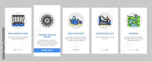 hydroelectric power plant energy onboarding mobile vector hydro dam, station generator, water electricity green, electric industry hydroelectric power plant energy illustrations