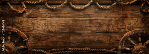 A textural antique background content slide with an old Wild West cowboy theme - rustic wood planks, a wooden wheel and rope create a western signage concept - wallpaper, desktop - widescreen, planks