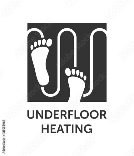 Underfloor heating system logo template - heating pipes and footprints