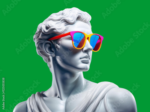 Portrait of a White Sculpture Wearing Color Sunglasses