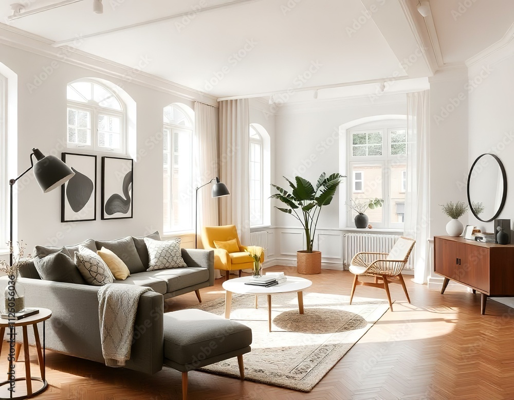 Fototapeta premium mid century scandinavian interior home design