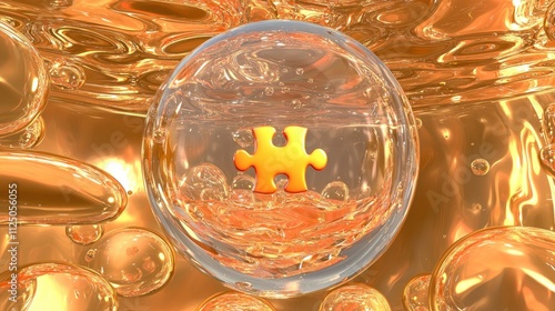 Golden Solution: A Puzzle Piece in Amber Liquid