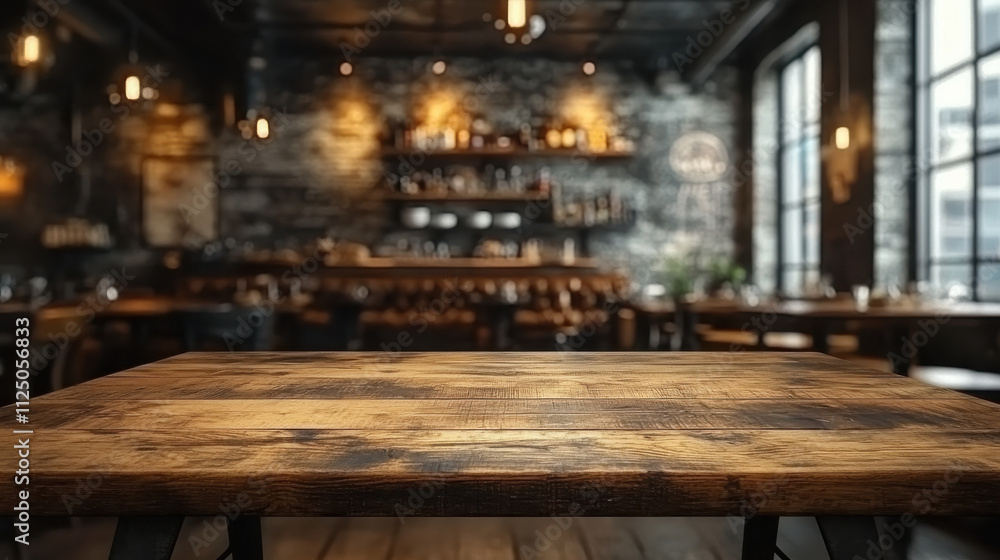 rustic wooden table in cozy restaurant setting with warm lighting and blurred background. atmosphere is inviting and perfect for dining experiences rustic wooden table in cozy restaurant setting with warm lighting and blurred background. atmosphere is inviting and perfect for dining experiences