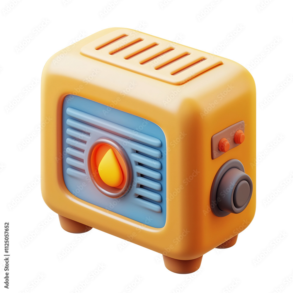 Isometric Retro-Style Cartoon Heater Device on Minimalist White Background Isometric Retro-Style Cartoon Heater Device on Minimalist White Background