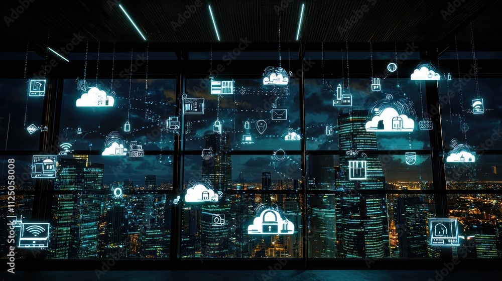 custom made wallpaper toronto digitalNight Cityscape with Cloud Computing Network Visualization