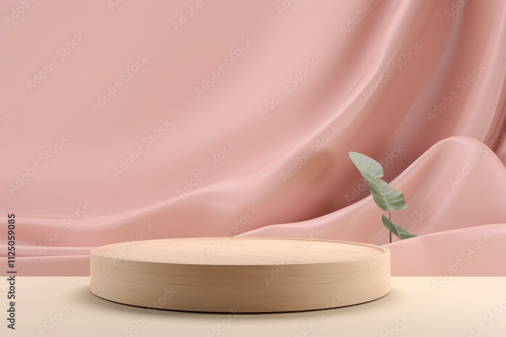 Abstract minimal scene with geometric forms. cylinder podium display or showcase mockup for product in pink background with paper leaves. Abstract minimal scene with geometric forms. cylinder podium display or showcase mockup for product in pink background with paper leaves.