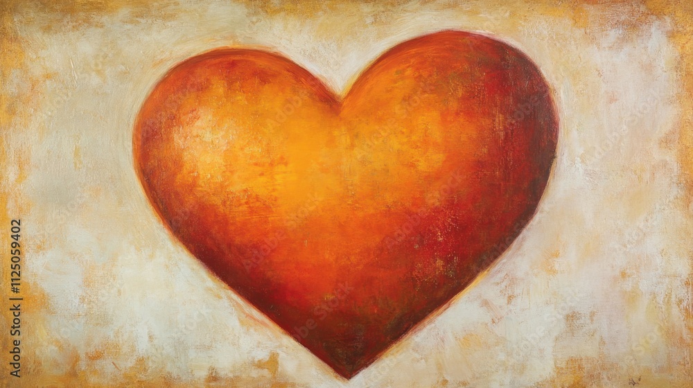 Vibrant Orange Heart Abstract Painting on Textured Background Vibrant Orange Heart Abstract Painting on Textured Background