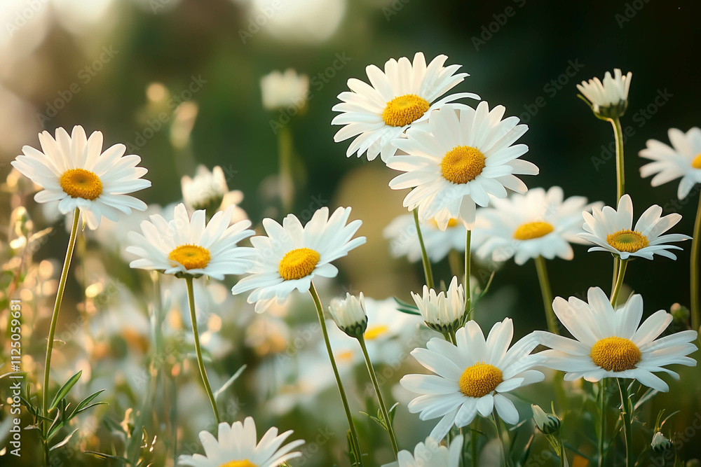 A field of white daisies in full bloom A field of white daisies in full bloom
