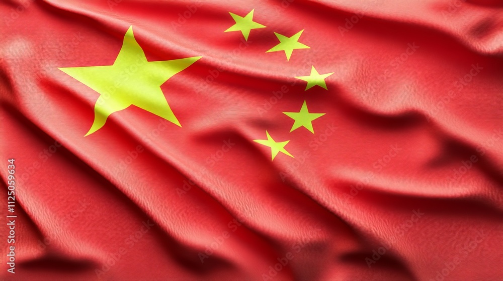 Closeup National Flag of China, Vibrant Red Color With Five Yellow Stars, Symbolic Image of China. Closeup National Flag of China, Vibrant Red Color With Five Yellow Stars, Symbolic Image of China.