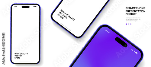 Realistic smartphone mockup. Mobile phone vector with isolated on white background. Device front view. 3D mobile phone with shadow. Realistic, high quality smart phone mockup for ui ux presentation.