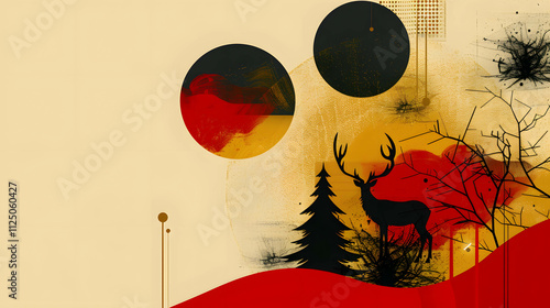 Abstract Minimalist Christmas Scene with Deer and Geometric Shapes.. photo