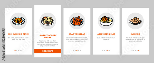indian cuisine food curry onboarding mobile vector restaurant india, masala chicken, asian tikka, rice traditional, paneer, dish indian cuisine food curry illustrations