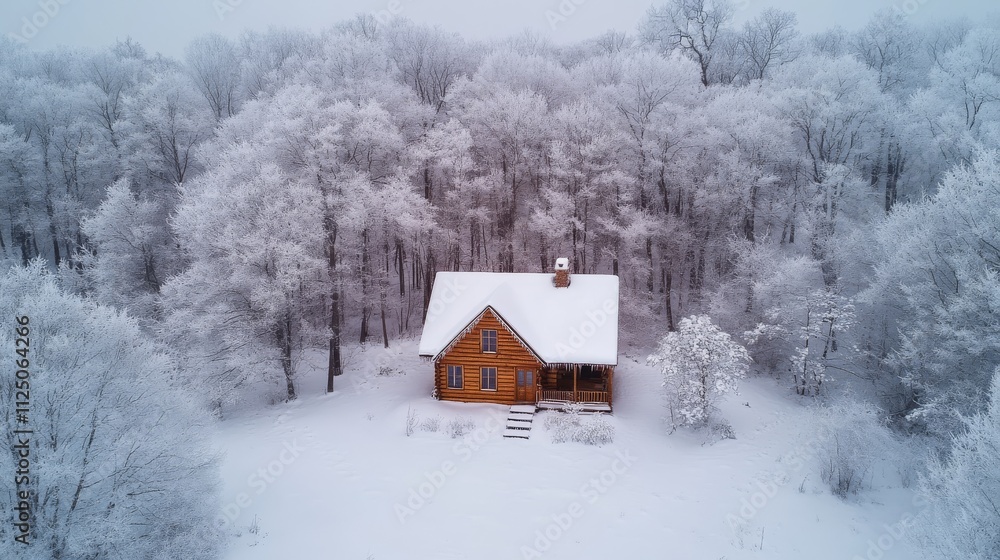 Wooden Cabin Nestled In A Snowy Winter Forest Wooden Cabin Nestled In A Snowy Winter Forest