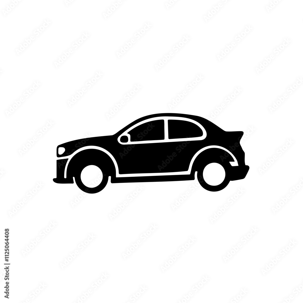 A modern car icon silhouette on white background A modern car icon silhouette on white background
