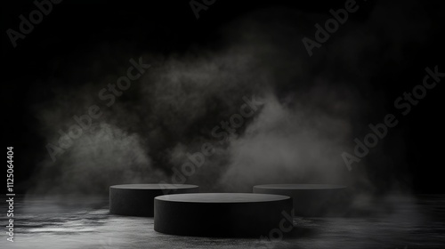 Dark and Mysterious Podium Display with Smoke Effect - Modern Product Presentation