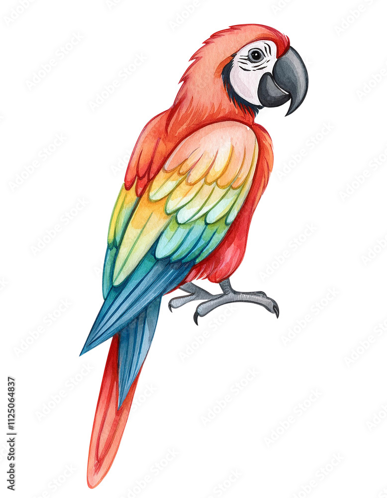 Obraz premium Vibrant Watercolor Macaw Parrot Tropical Bird Exotic Wildlife Avian Illustration