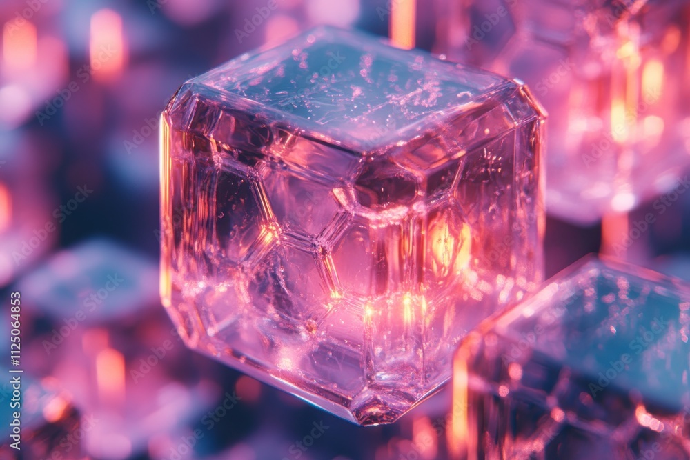 A close-up view of translucent, glowing crystal-like structures with vibrant lighting. A close-up view of translucent, glowing crystal-like structures with vibrant lighting.