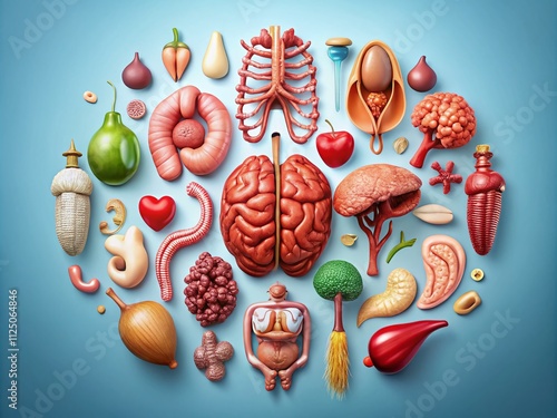 Comprehensive Collection of Line Illustrations Depicting Human Internal Organs Including Brain, Heart, Lungs, Liver, Kidney, Stomach, and More for Educational and Medical Use photo