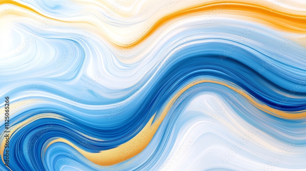 Fototapeta premium Elegant and Abstract Blue, White, and Gold Marble Texture Background with Flowing Design