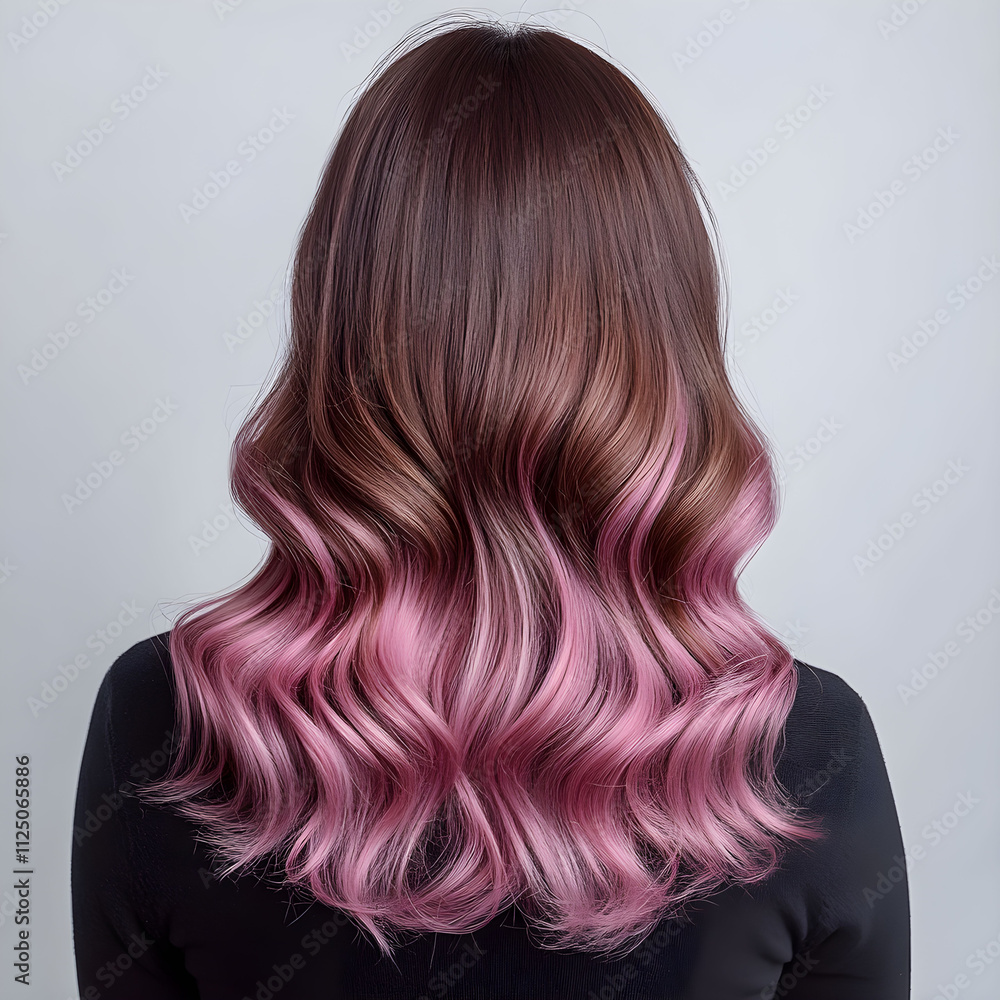 Naklejka premium Trendy brown and pink ombre hairstyle. A stylish look for contemporary fashion enthusiasts