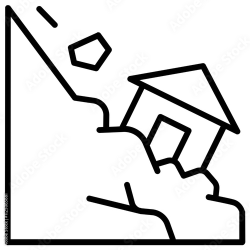 Landslide Icon with Rock Falling Icon