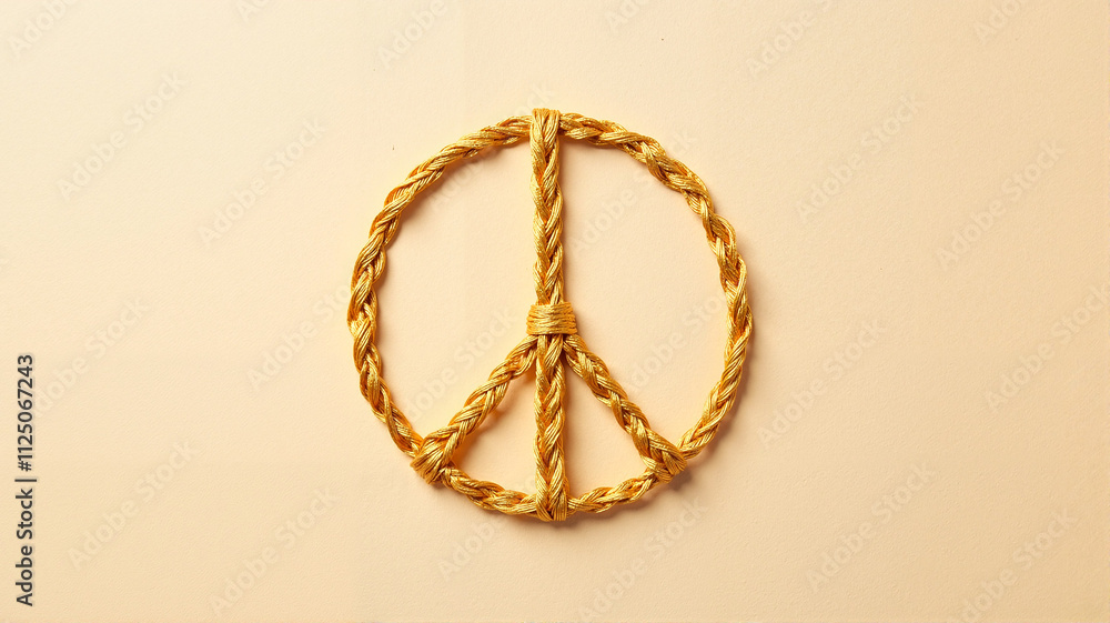 Peace sign made of rope on a light beige background Peace sign made of rope on a light beige background
