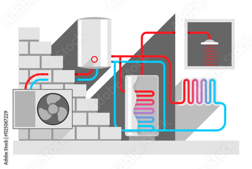 Air source heating pump scheme, colorful diagram