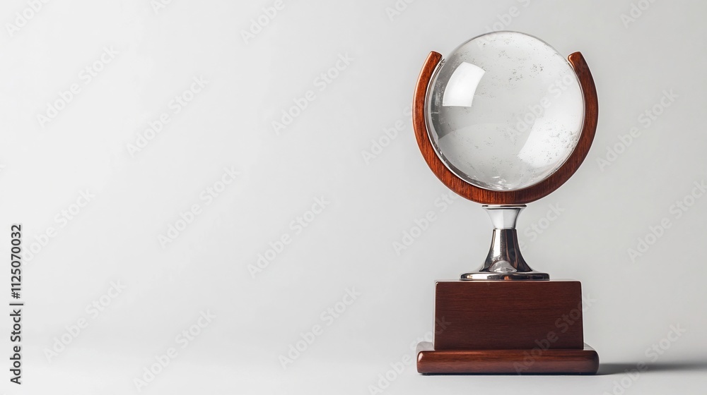 Elegant Trophy with Crystal Globe Mounted on Wooden Base in Studio Setting Elegant Trophy with Crystal Globe Mounted on Wooden Base in Studio Setting